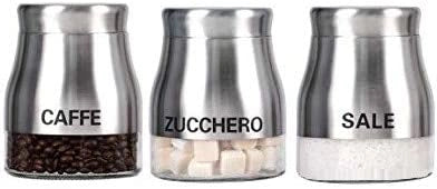 TRIS DI BARATTOLI IN ACCIAIO INOX SALE ZUCCHERO E CAFFÈ DA 850 ML