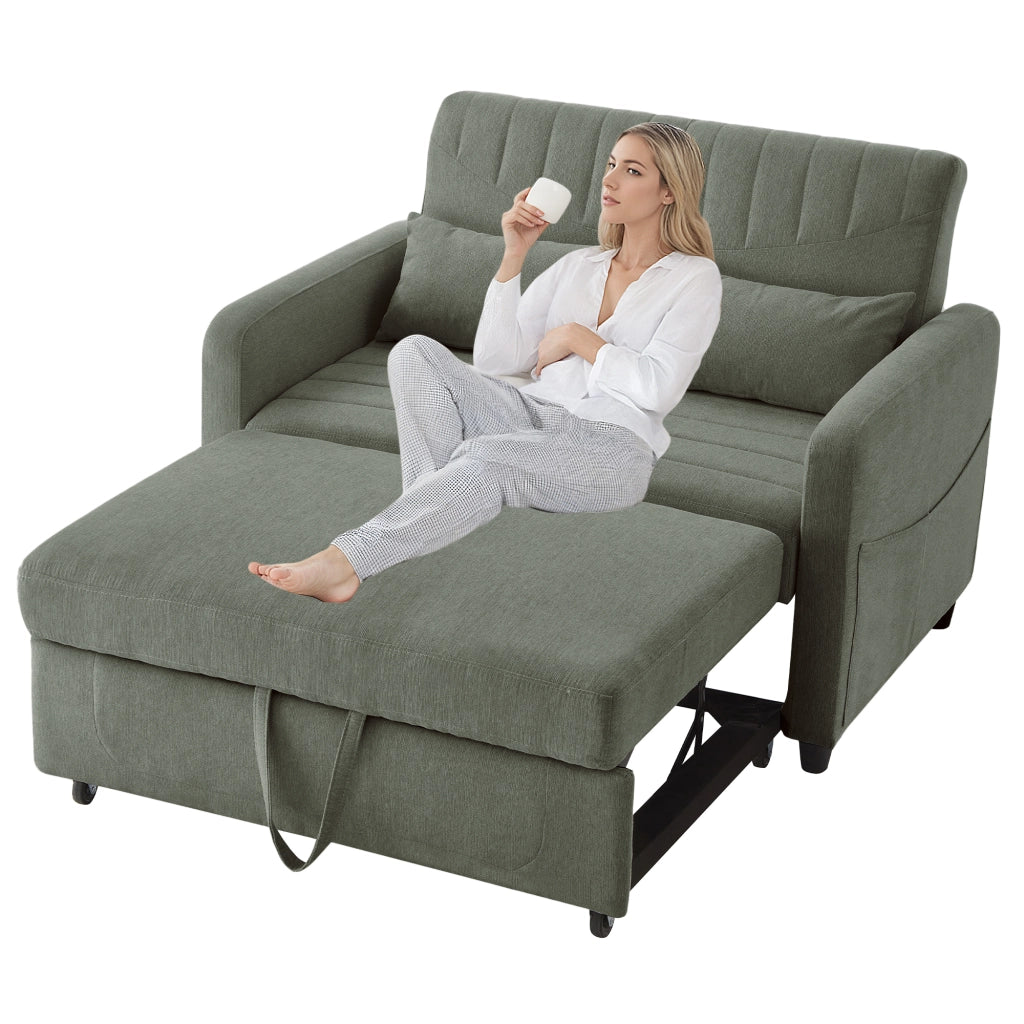 Divano Letto 2 Posti Pieghevole ¨C MINIMAL ¨C Tessuto Cotone Lino, Schienale Regolabile