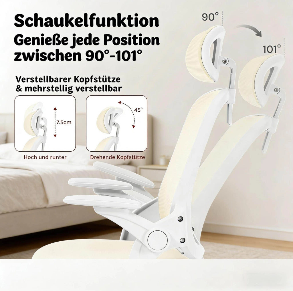 Sedia da ufficio ergonomica beige con schienale alto e supporto lombare