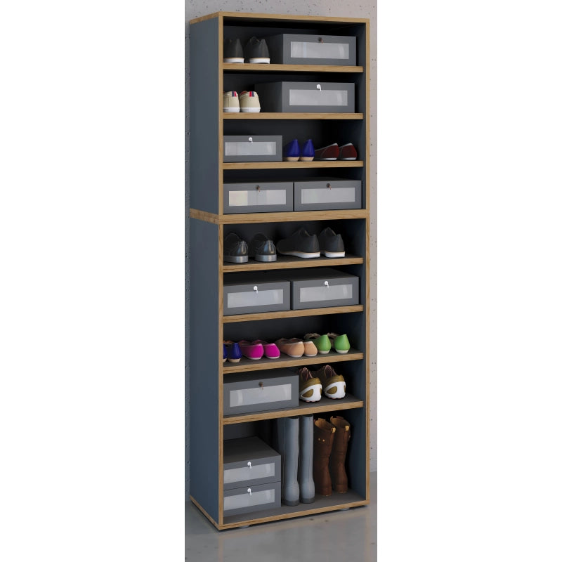 Super Scarpiera Legno H183 L60 P33 cm Armadio Porta Scarpe Salvaspazio con Ripiani Regolabili Colore Antracite