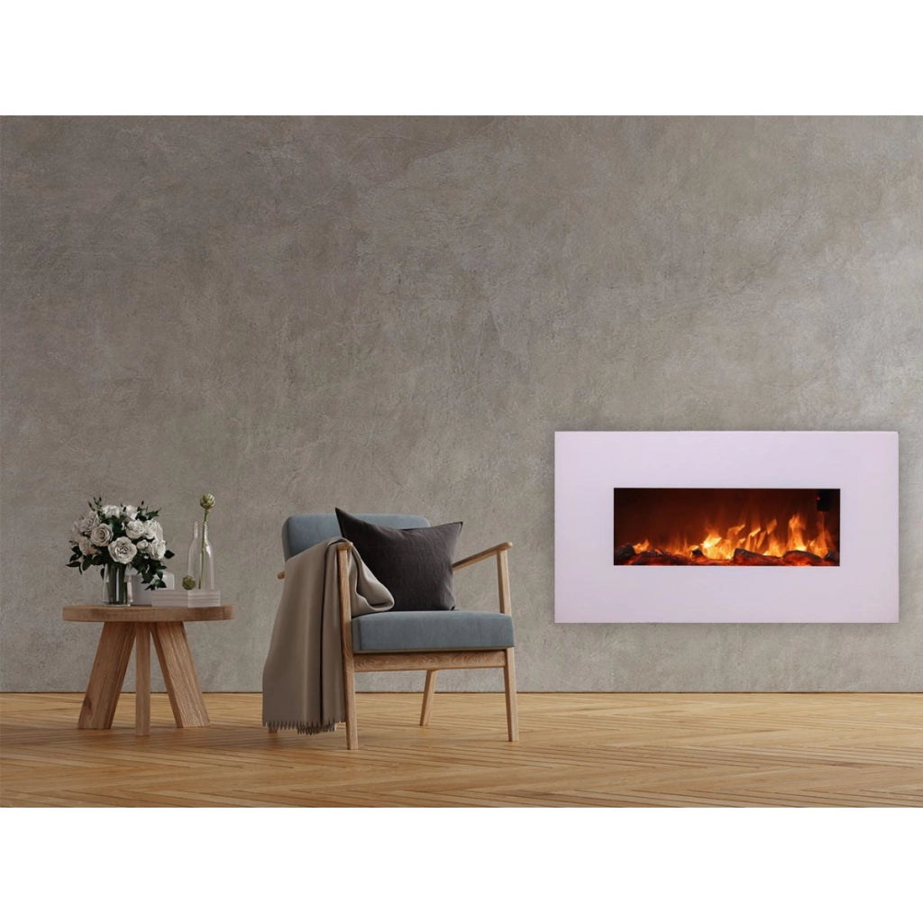 Camino Elettrico da Parete 98x55x14 cm Effetto Fiamma 1500W Sined Monte Bianco