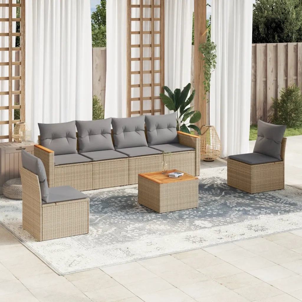 Set Divano da Giardino 7 pz con Cuscini Beige Misto Polyrattancod mxl 114545
