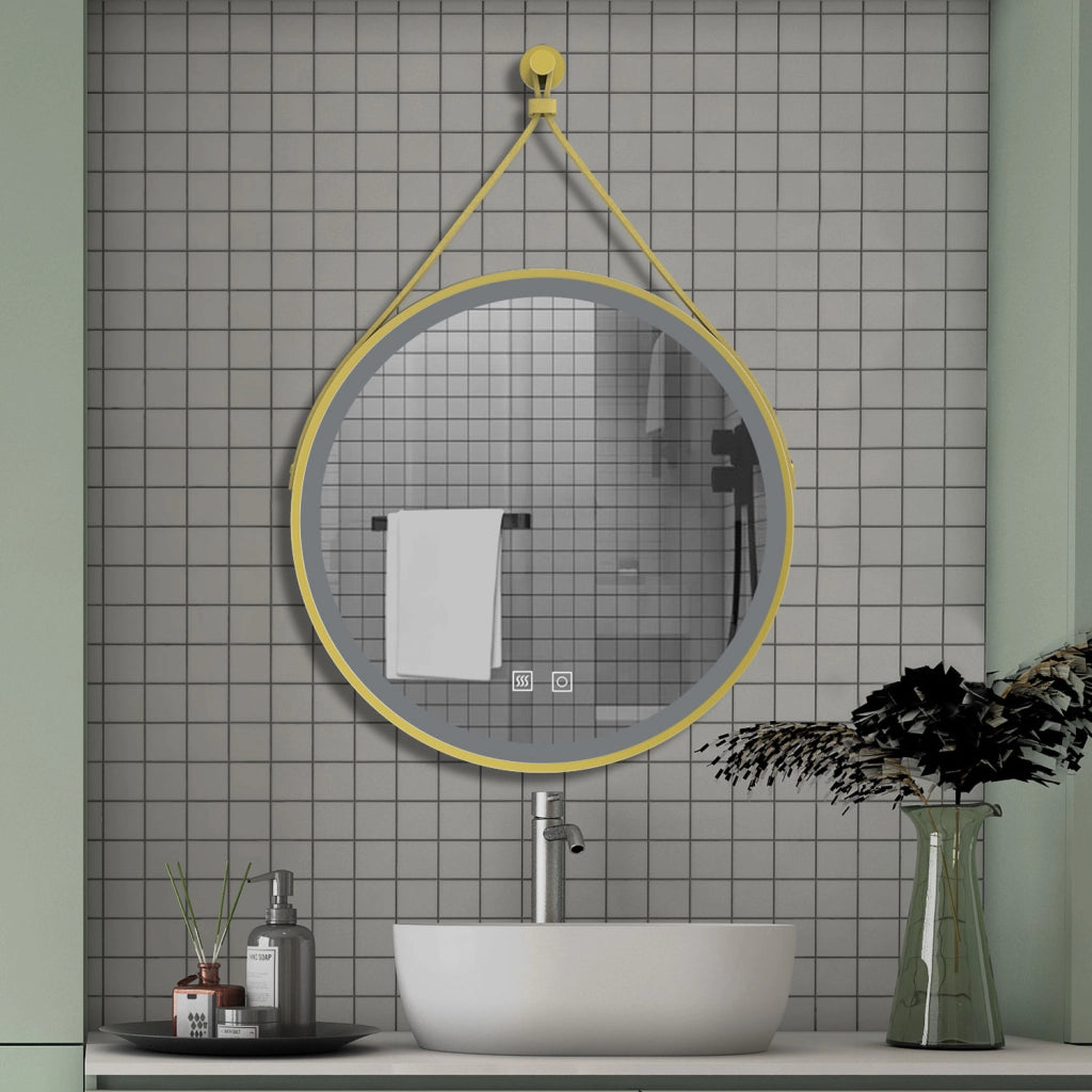 AICA IT Specchio Da Bagno Rotondo Da 60cm con LED, Struttura In Alluminio Oro, Antiappannamento, 3 Temperature Colore