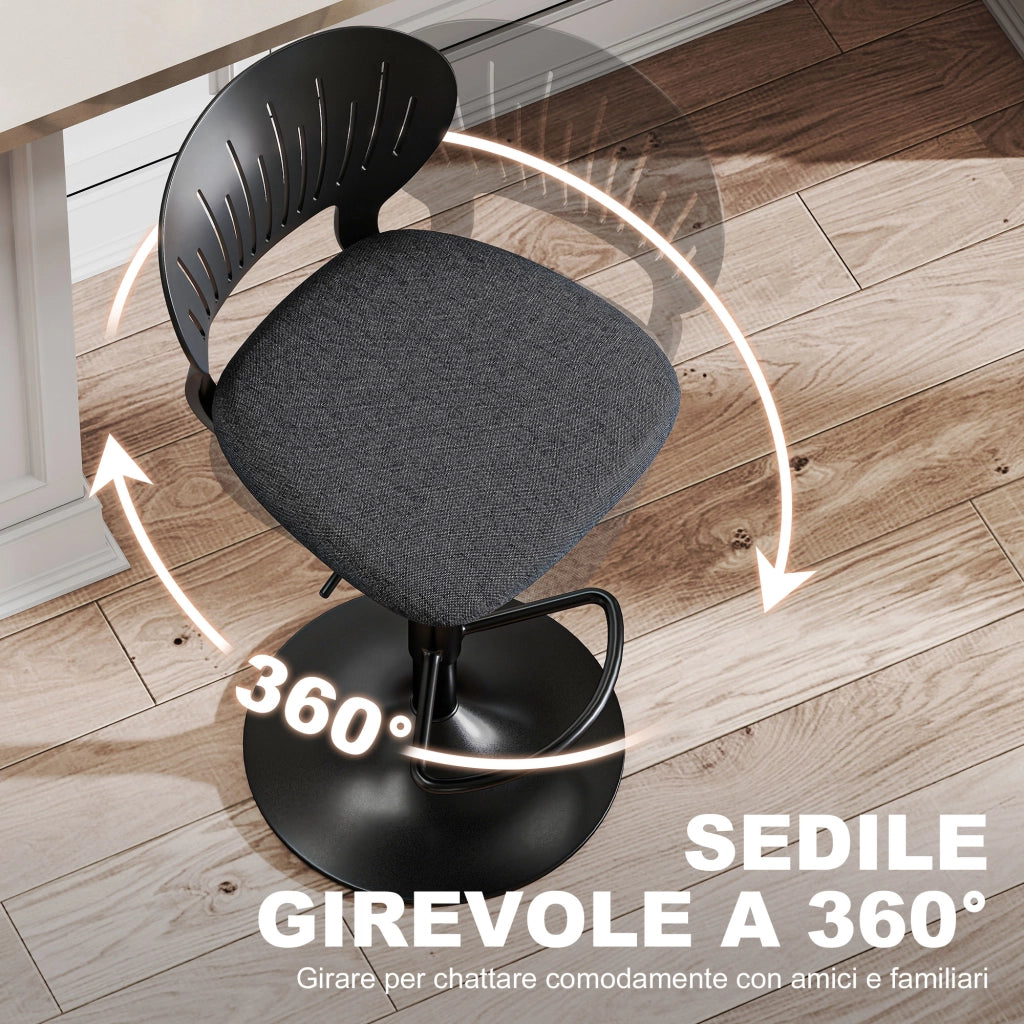 Sgabelli da Bar Set 2 Pezzi in Tessuto e Metallo ¨C Minimal ¨C Nero 40.5x43x84-105 cm
