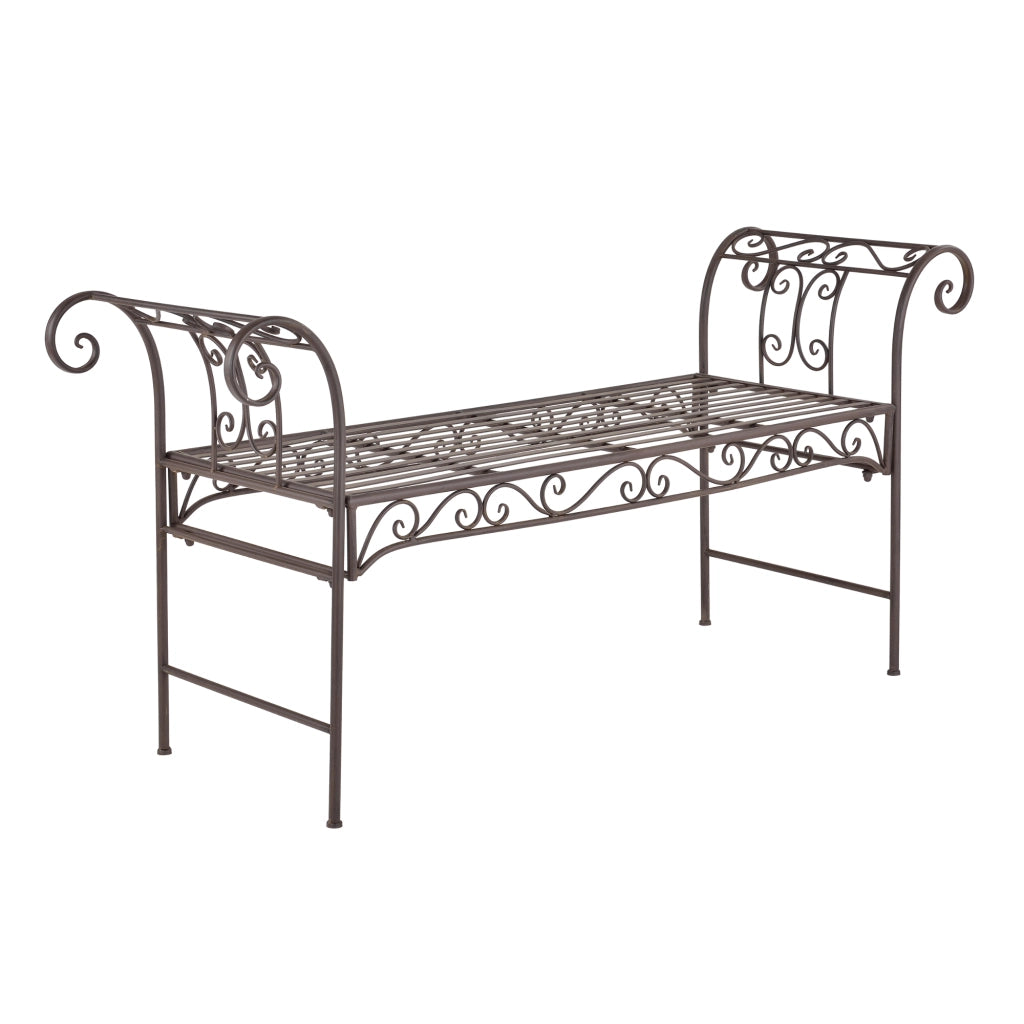 Panca da Giardino Cossila in Metallo con Braccioli Curvi 70 x 147 x 46 cm - Marrone [en.casa]