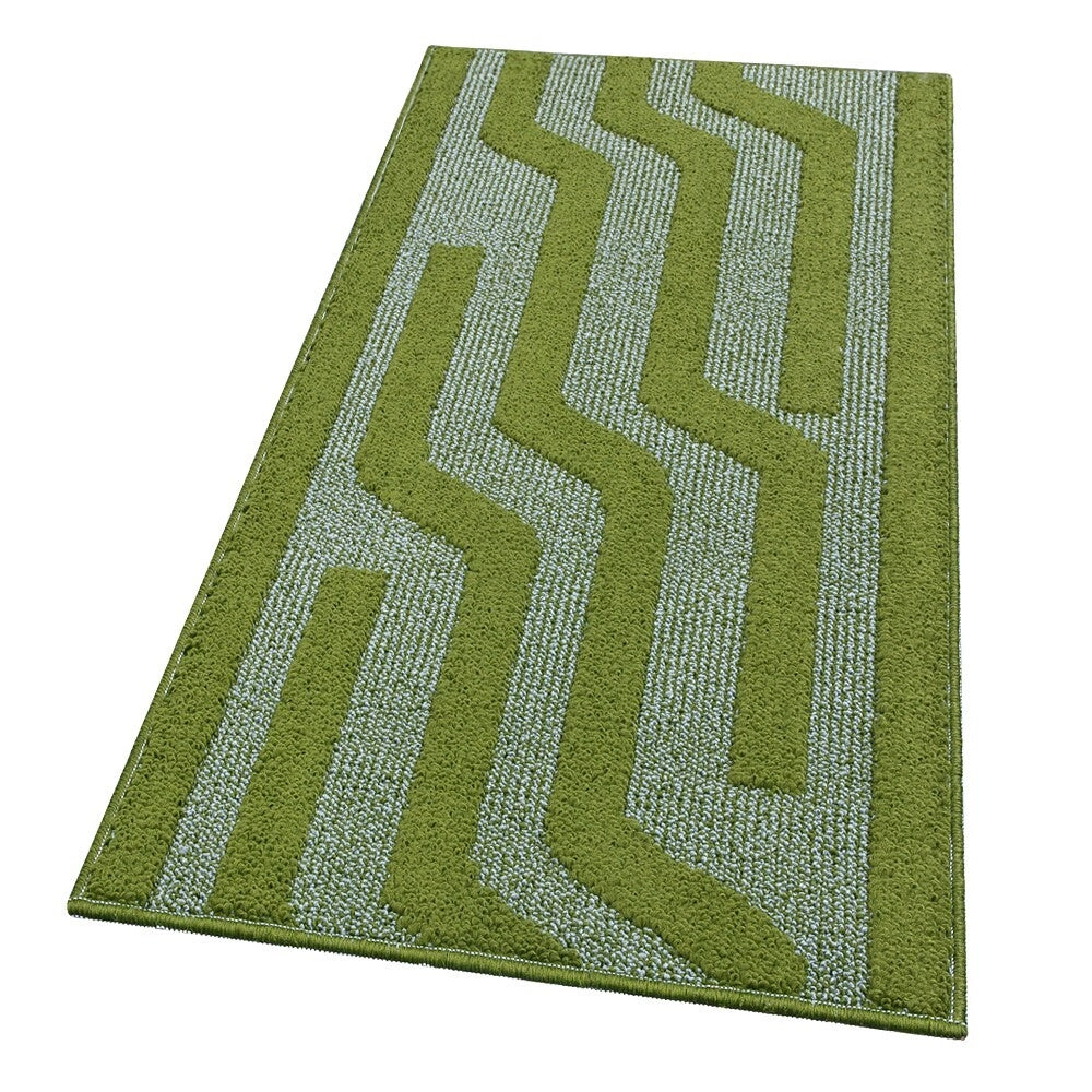 Tappeto Cucina A Righe 57x190 Cm 3D Morbido Bordato Passatoia Ingresso Assorbente Antiscivolo Verde