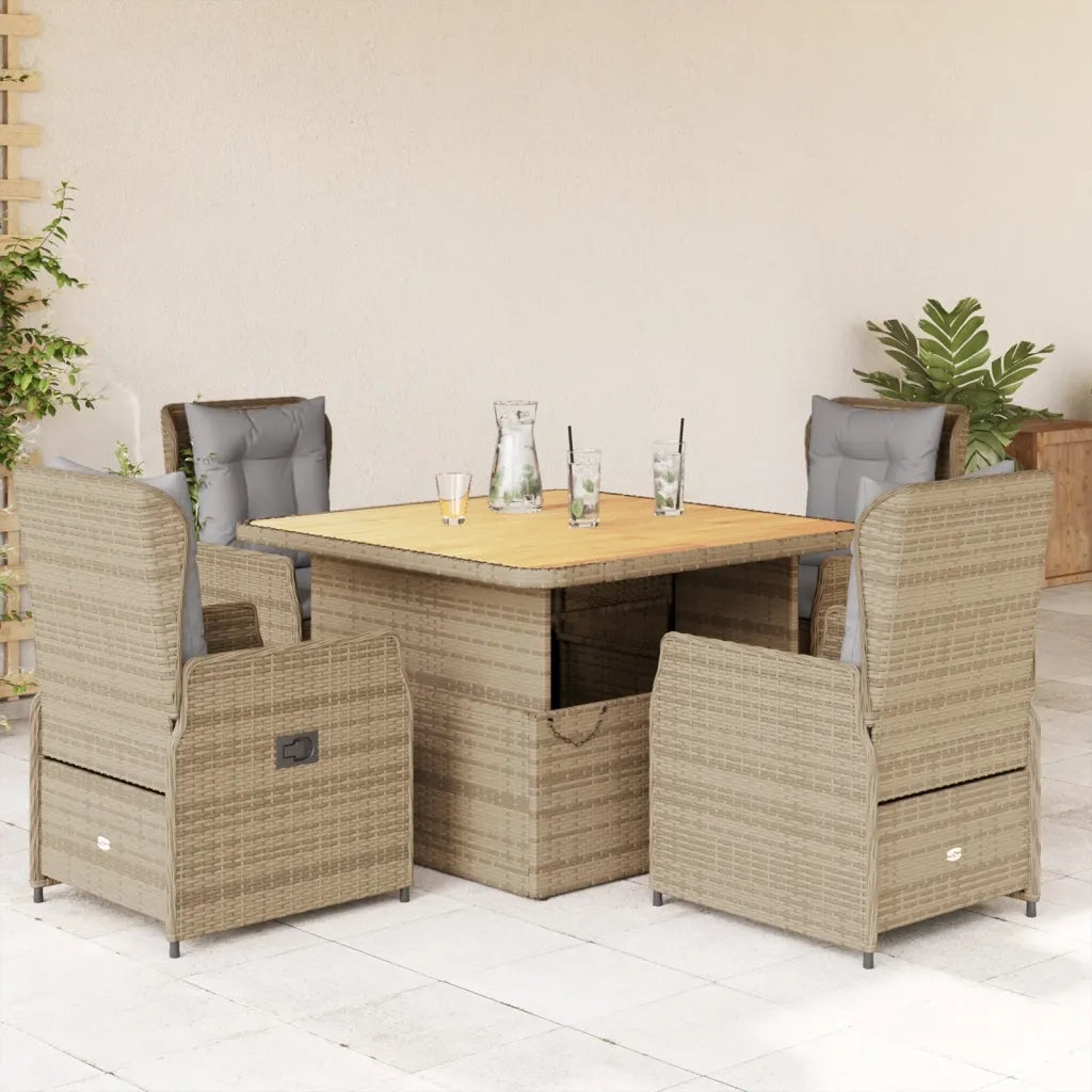 Set da Pranzo da Giardino 5 pz con Cuscini Beige in Polyrattan