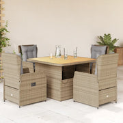 Set da Pranzo da Giardino 5 pz con Cuscini Beige in Polyrattan