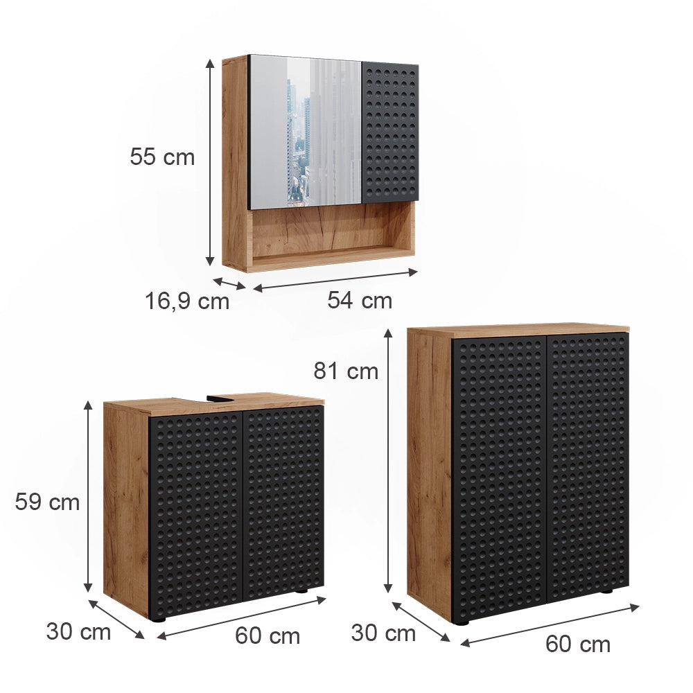 Vicco Set mobili bagno Antracite puntinato 3 parti, con unità di base 60 cm