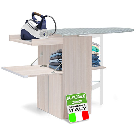 Mobile Asse da Stiro a Scomparsa Salvaspazio Richiudibile 55x38x90,5 cm In MDF Olmo