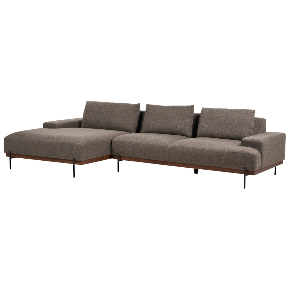Divano in tessuto ad angolo retto Marrone Tessuto Gambe in metallo 3 posti Stile minimalista