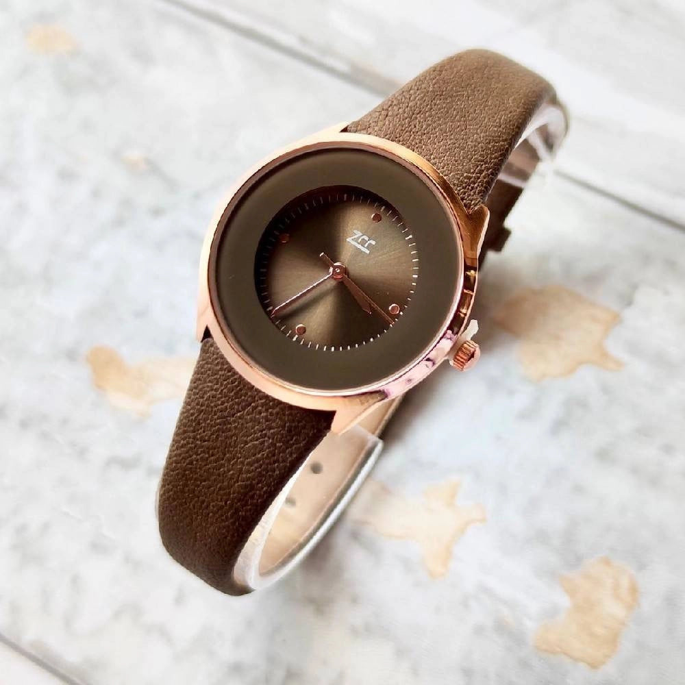 Trade Shop - Orologio Da Polso Zcc Analogico Casual Elegante Moda Con Cinturino Pelle Marrone -