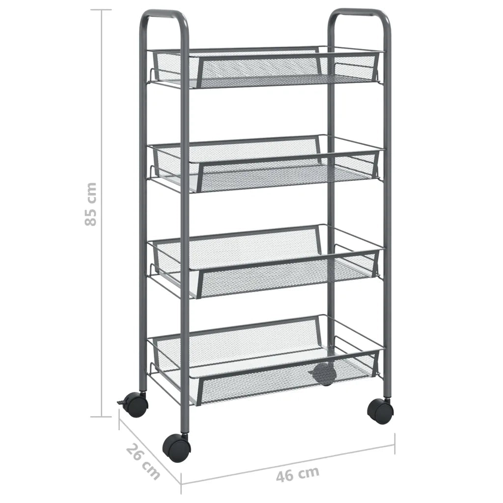 Carrello da Cucina con 4 Ripiani Grigio 46x26x64 cm in Ferro cod mxl 63298