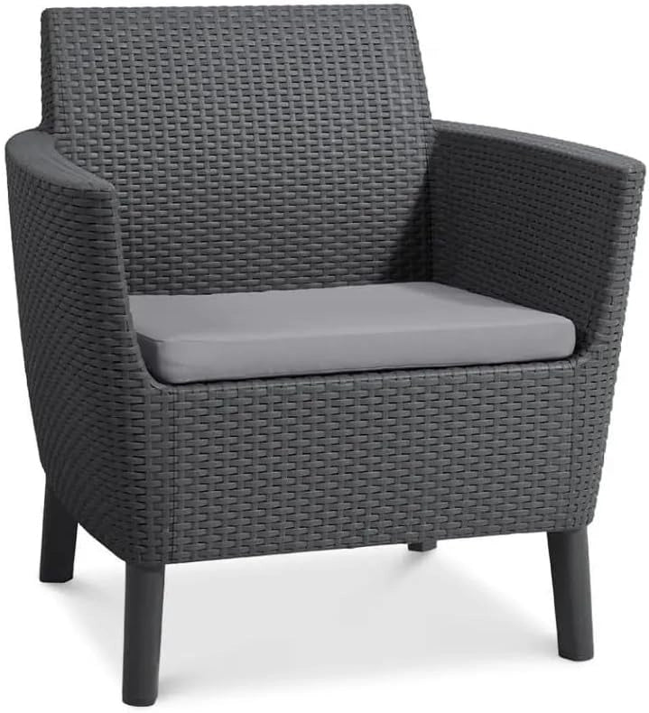 Set da Giardino 4 Pezzi in Rattan Sintetico con Cuscini e Tavolino Contenitore Colore Grafite Modello Salemo Lounge Keter