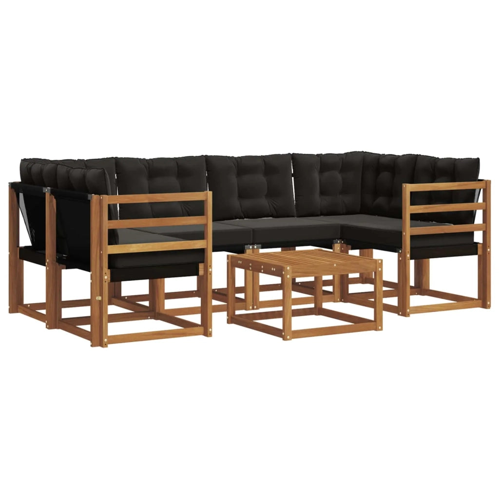 Set di divani da esterno con cuscino 7 pcs Naturale e Nero