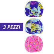 Trade Shop - 3 Pz Cuffia Piscina Mare Nuoto Stampata Varie Fantasie Con Fascia Elastica 2cm -