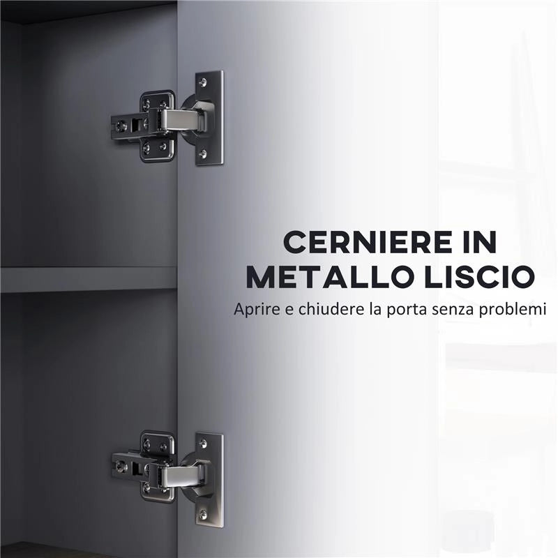 SPECCHIERA BAGNO A 3 ANTE CON ARMADIETTO 8 VANI E ANTE AMMORTIZZATE, 80X20X60 CM, GRIGIO