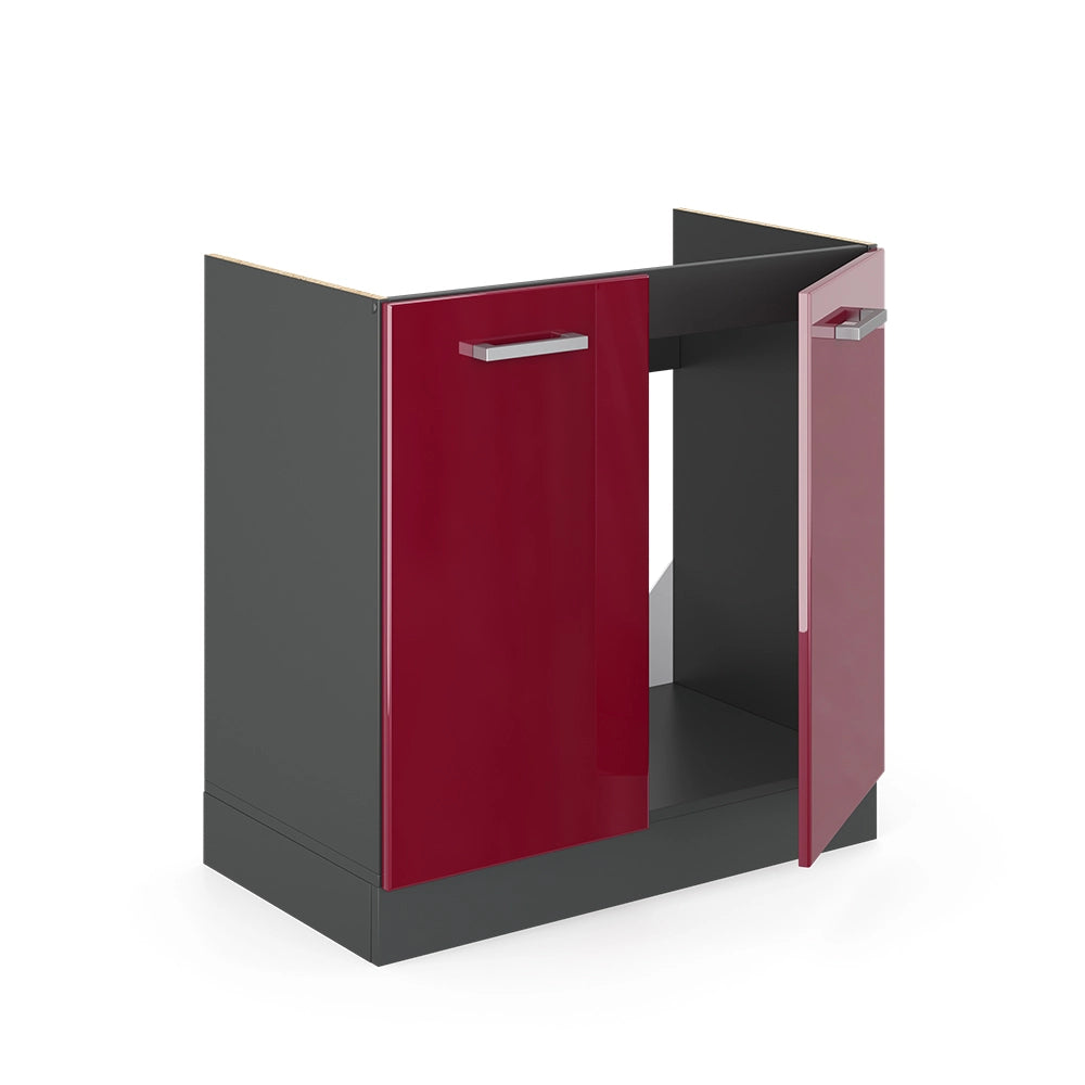 Vicco Mobile lavello cucina Rosso lucido 80 cm senza piano di lavoro