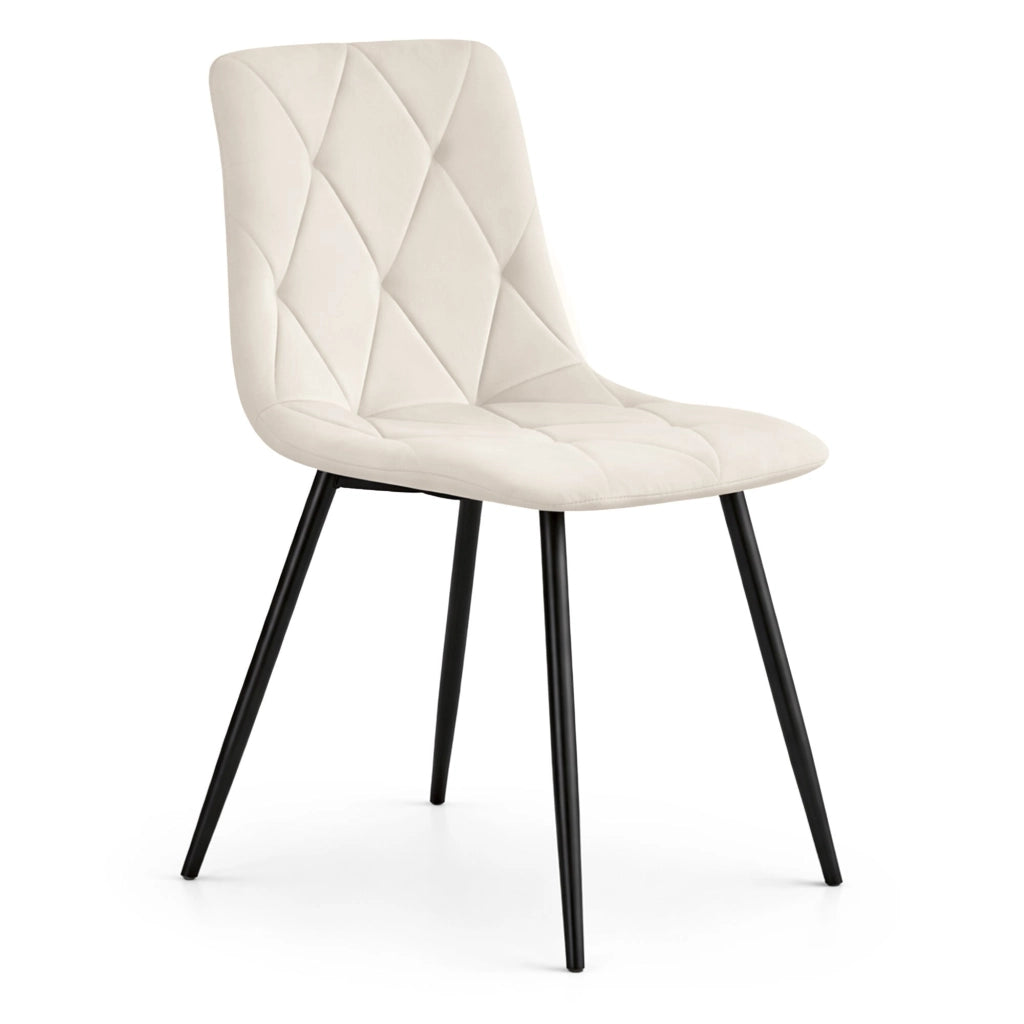 Sedia in velluto trapuntata MILO Beige gambe nere