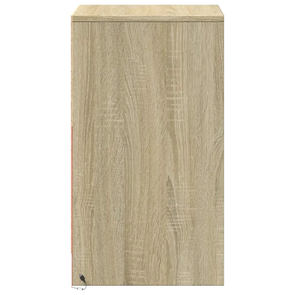 Comodino con Luci LED Rovere Sonoma in Legno Multistrato