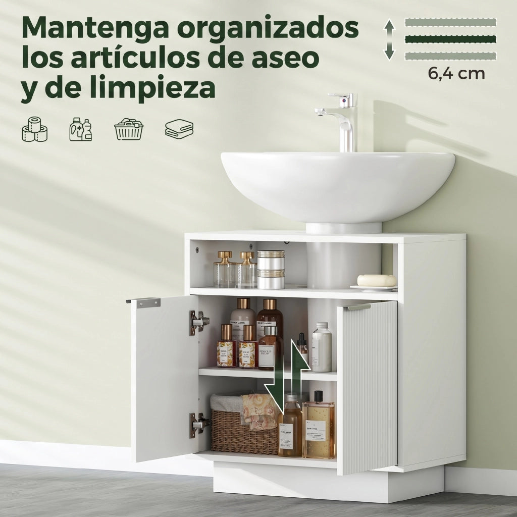 Mobiletto Sottolavabo con 2 Ante e Compartimento Aperto ¨C Zephmum ¨C Bianco 60x33x63 cm