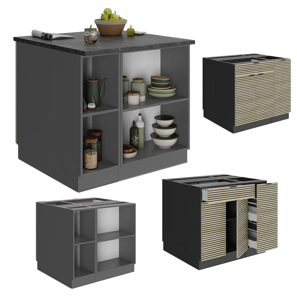 Isola cucina Fame-Line Pannello in quercia/Antracite 90 cm con cassetto, senza piano di lavoro Vicco