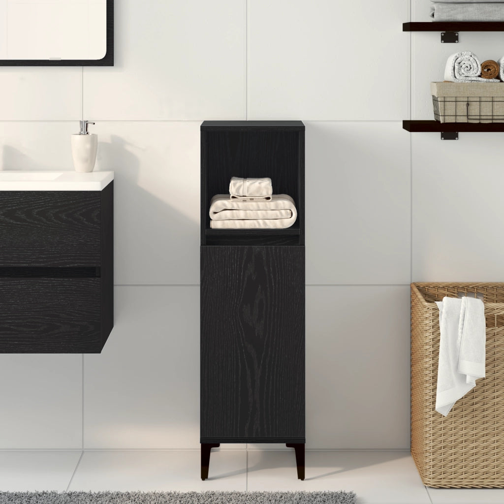 Mobile da Bagno  Nero Rovere 30x30x100 cm Legno ingegnerizzato