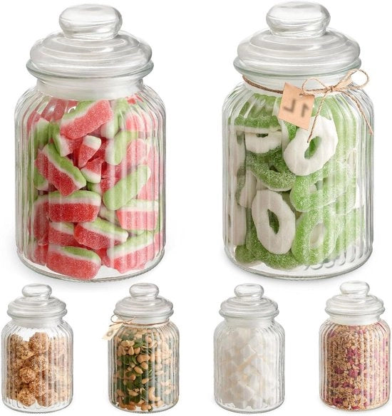 Contenitore di Conservazione Aria Tappato 1L - 6 Contenitori di Conservazione Aria Grandi con Tappi & Etichette - Resistente alla Lavastoviglie - Per Biscotti e Dolci