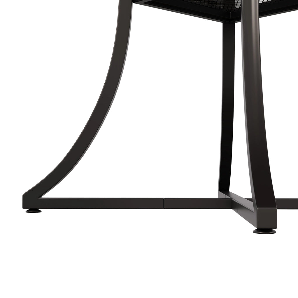 Tavolo rotondo da pranzo 100 cm in MDF effetto noce e metallo nero; con ripiano inferiore