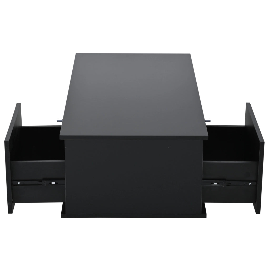 Tavolino nero 100x50x30 cm con 2 cassetti, LED USB e vetro temperato, MDF,