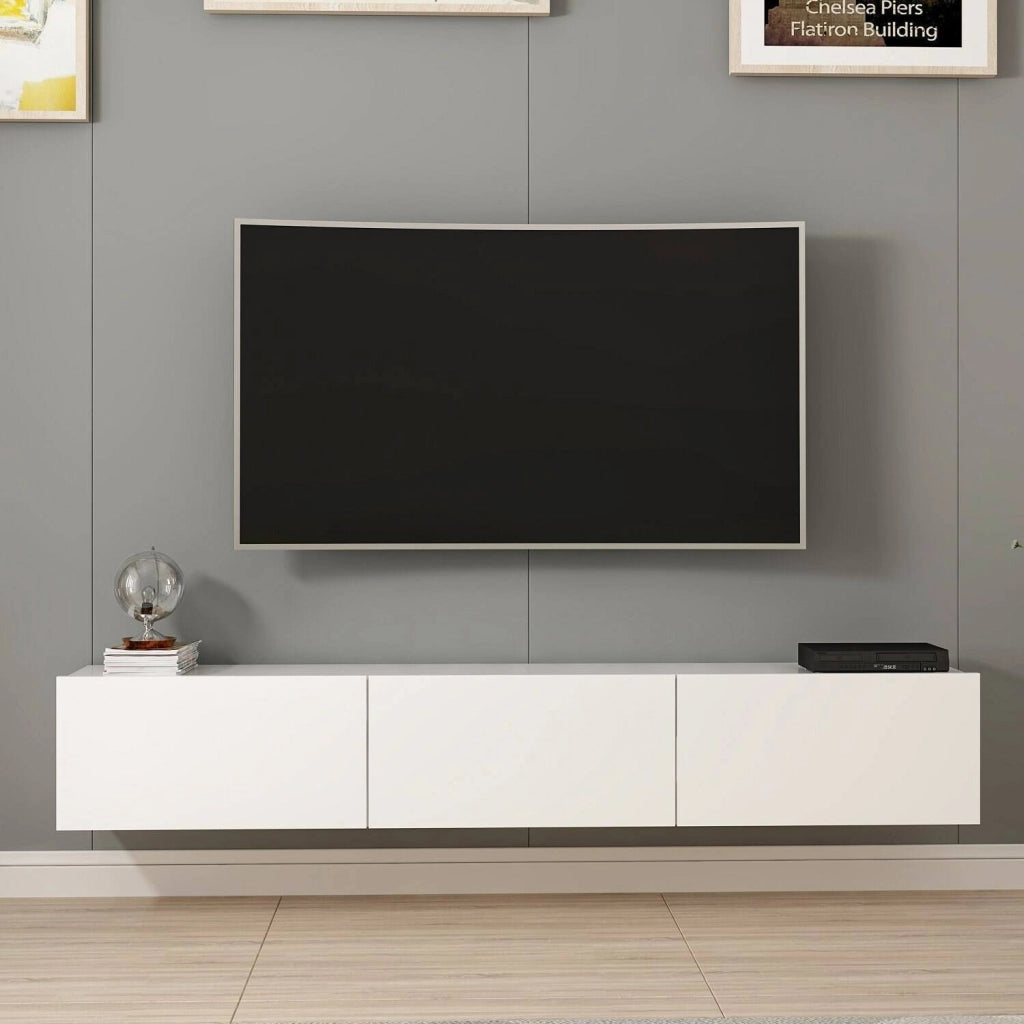 Barzago, Mobile Porta tv un Ripiano, 180x32x30h cm Bianco