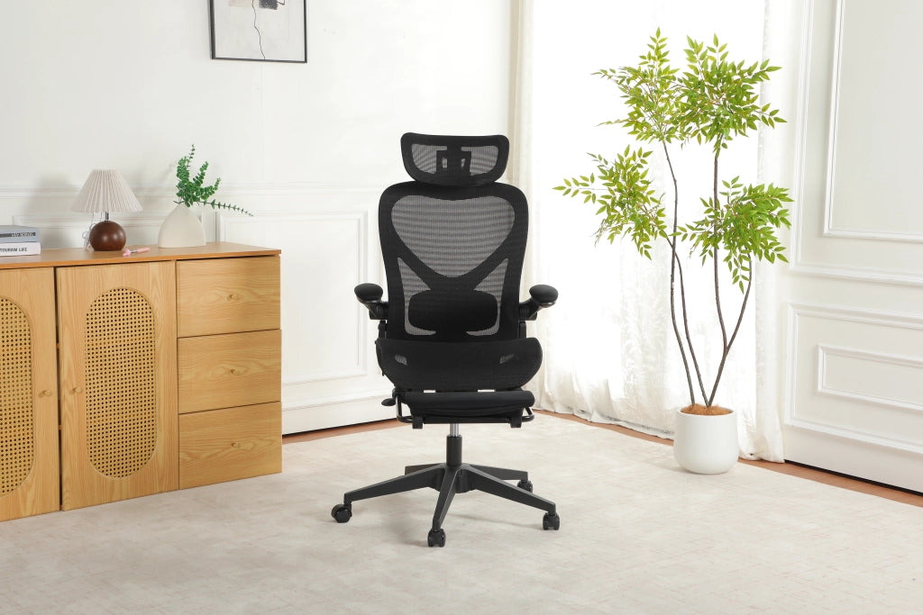 Chaise de bureau ergonomica pieghevole in mesh con poggiatesta 3d e supporto lombare regolabile nero