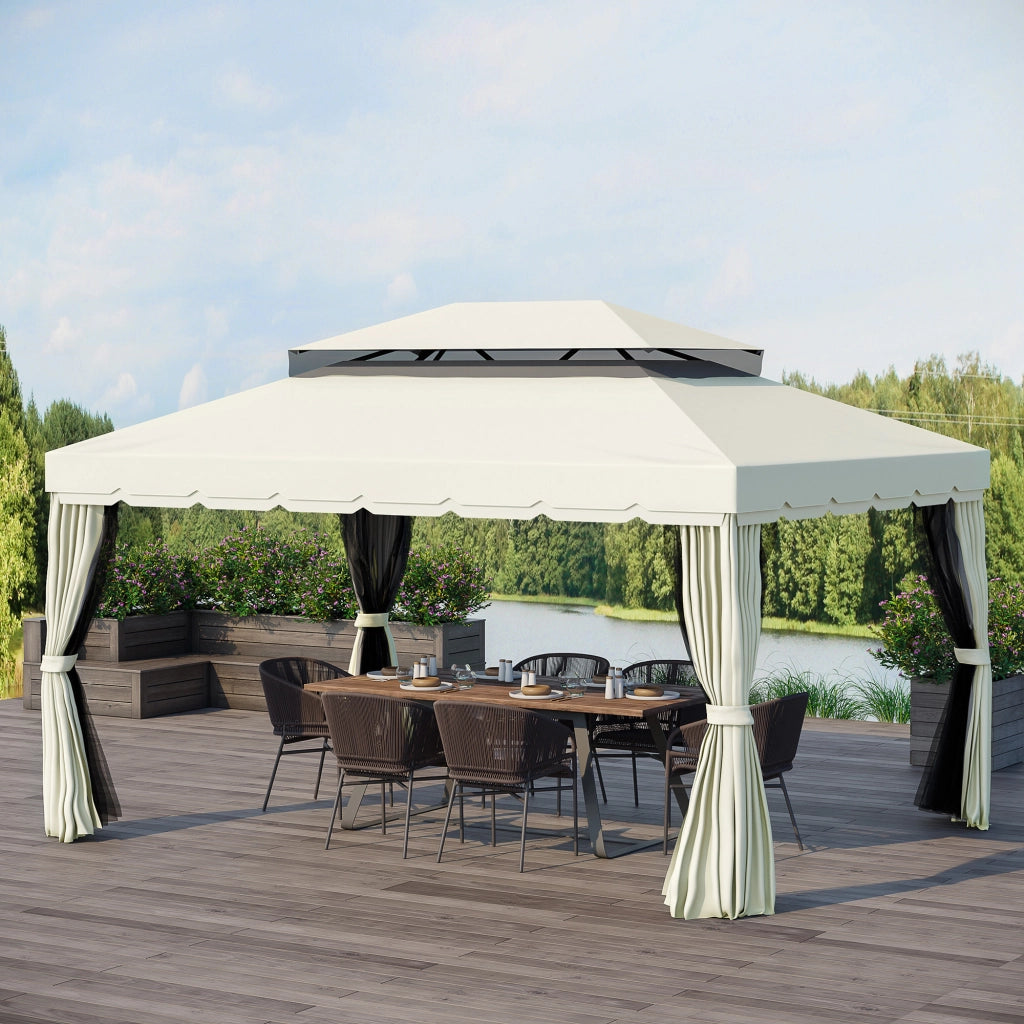 Gazebo da Giardino con Zanzariera e Tende ¨C zephmum ¨C Alluminio e Poliestere Crema 4x3m