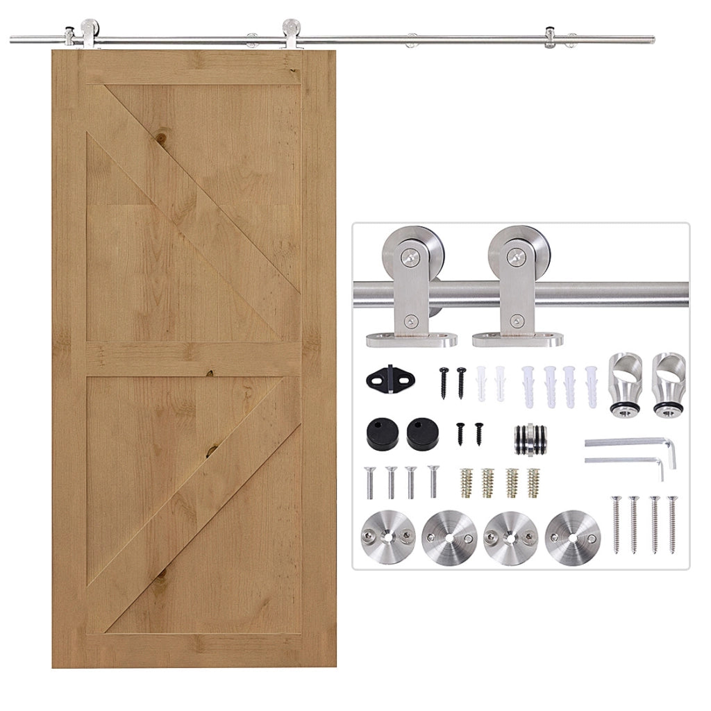 Kit di Ferramenta per Porta Scorrevole in Legno ¨C Minimal ¨C Acciaio Inox ?2,5x200 cm Argento