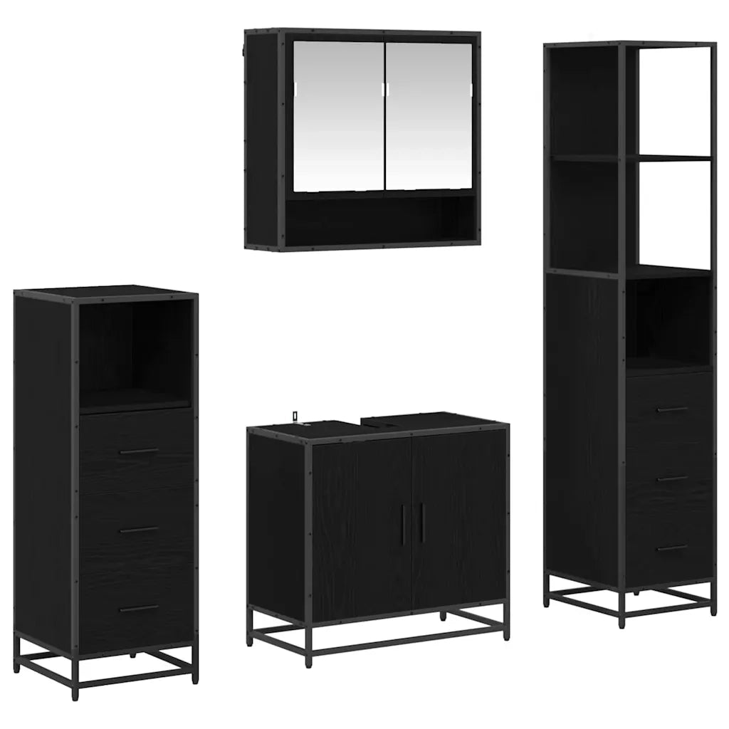 Set di mobili per il bagno 4 pcs Rovere Nero Legno multistrato