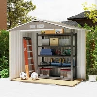 Casetta da Giardino in Metallo con Prese d'Aria e Doppia Porta Scorrevole, 2.1x1.3m, Marrone Chiaro