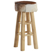 Sgabello Alto in Pelle di Agnello Gambe in Legno di Teak Stile Rustico soggiorno cucina