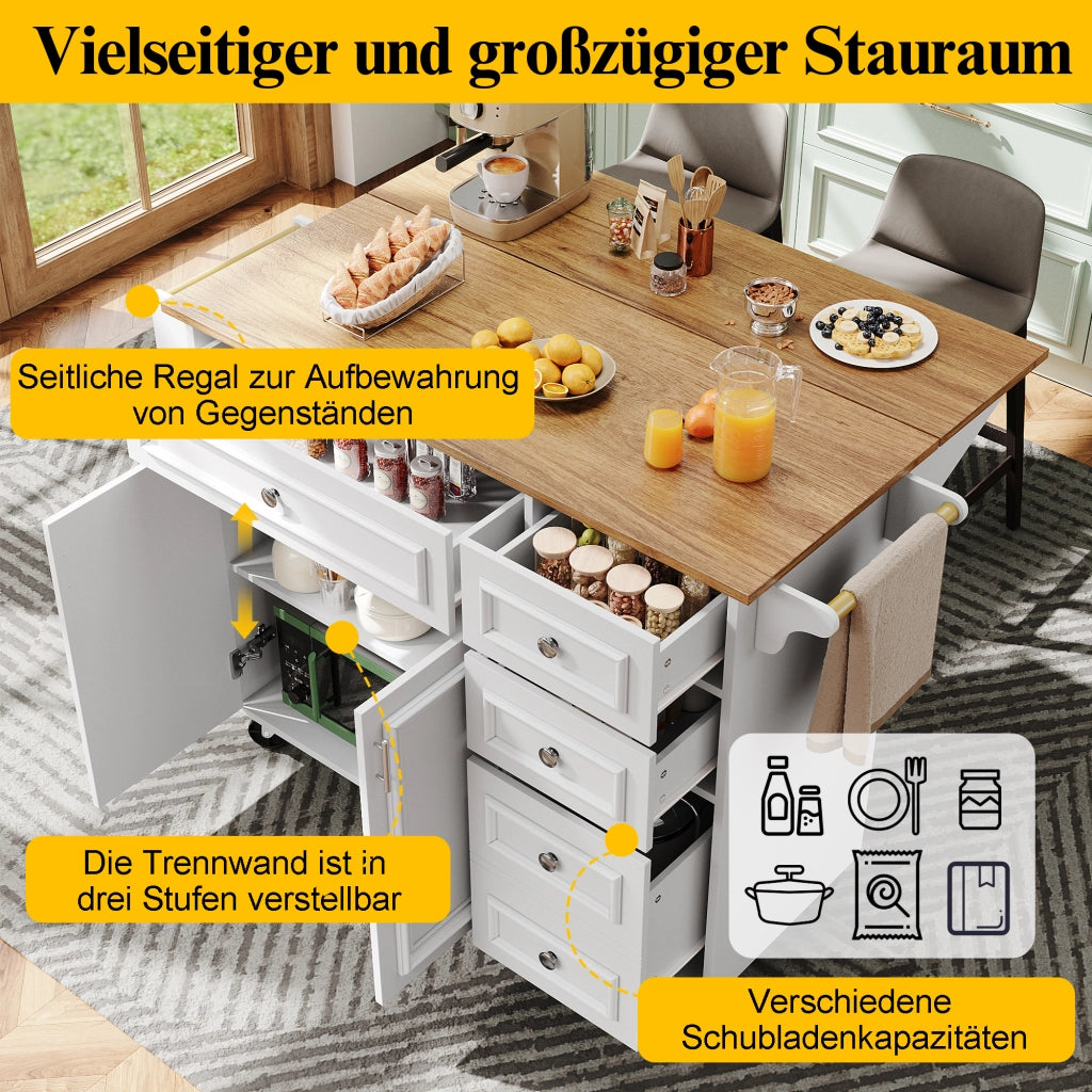 ISOLA CUCINA 110 x 75 x 92 cm Bianco in MDF con piano ribaltabile