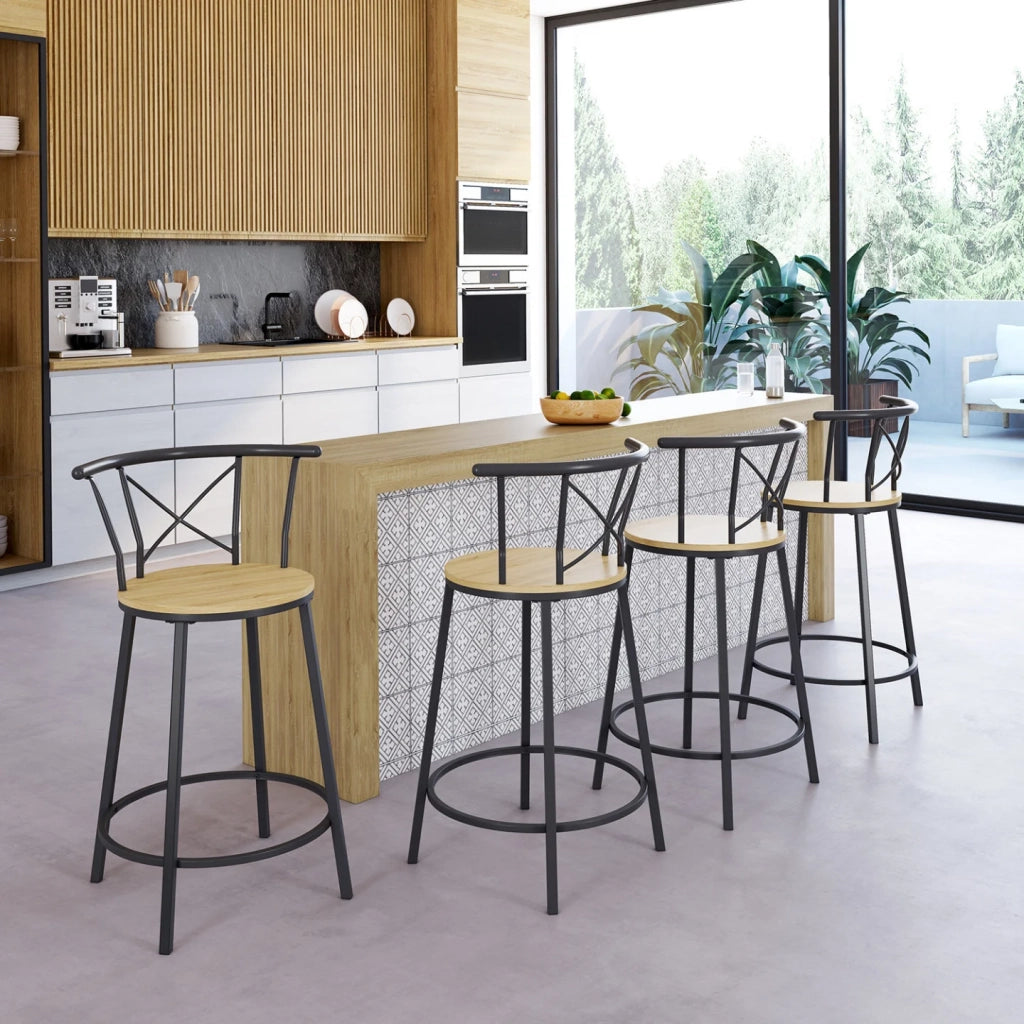 IDMarket - Set di 4 sgabelli da bar bistrot DETROIT con schienale arrotondato dal design industriale