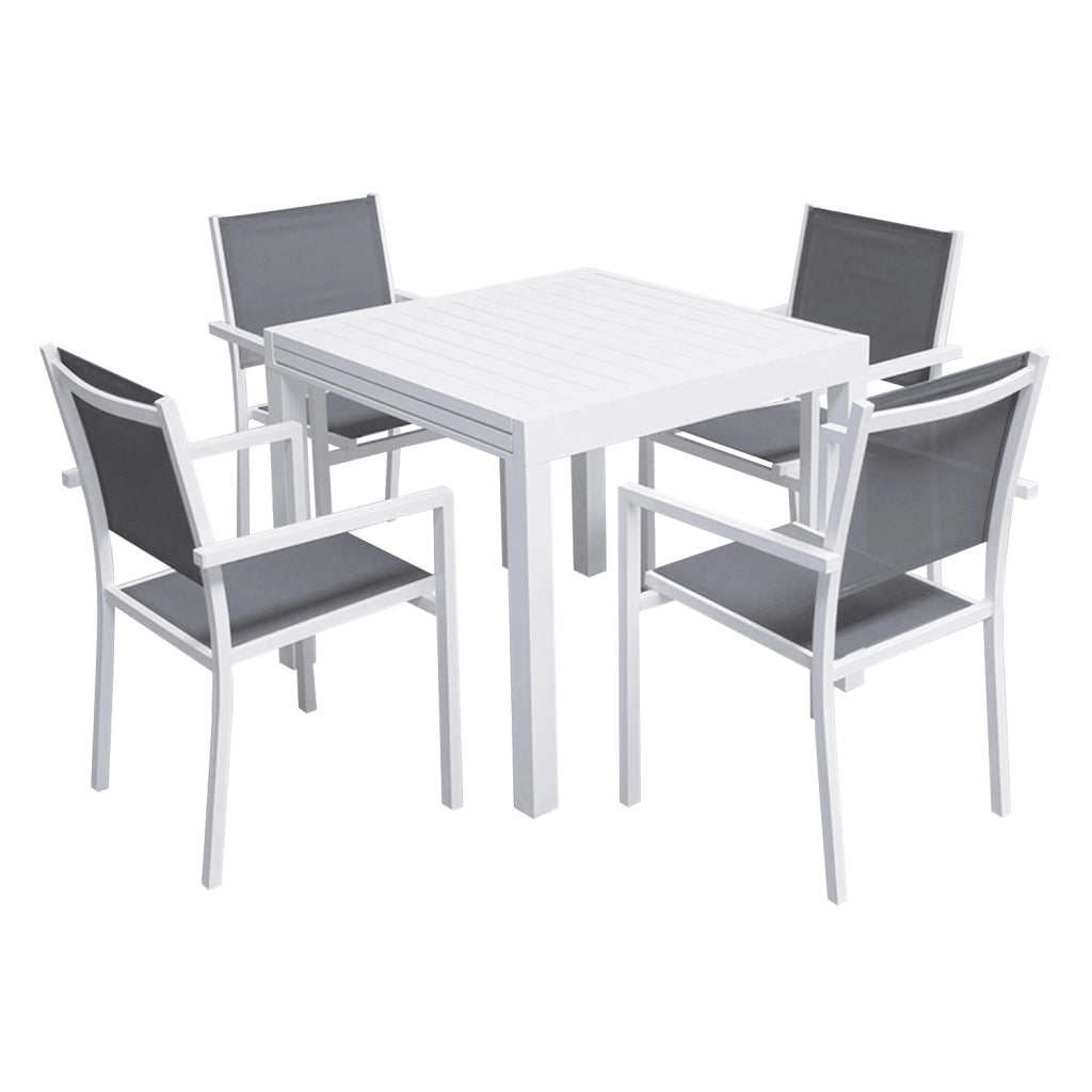 VENEZIASet di mobili da giardino allungabili in textilene grigio 90/180 - alluminio bianco