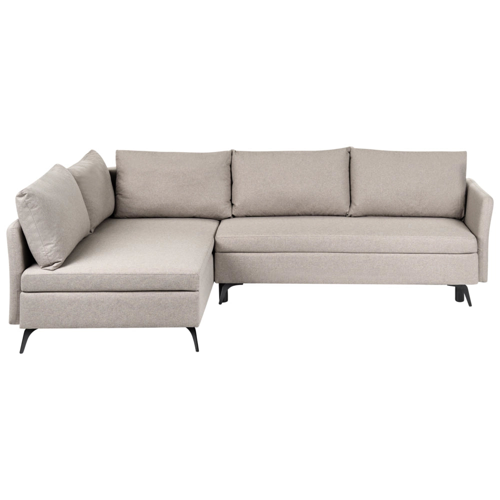 Divano Letto Angolare a 3 Posti Destro in Tessuto Beige con Contenitore per Soggiorno Koge
