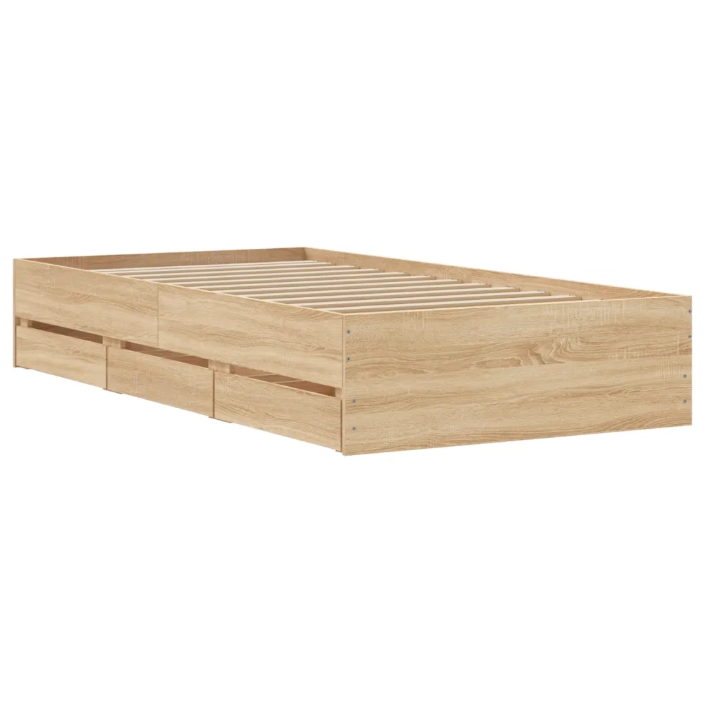 Letto singolo | Letto per adulti | Giroletto Cassetti Rovere Sonoma 100x200 cm Legno Multistrato