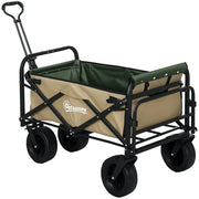 Carrello da Giardino 110L con Maniglia Telescopica e Fondo Apribile in Acciaio e Tessuto Oxford, Cachi
