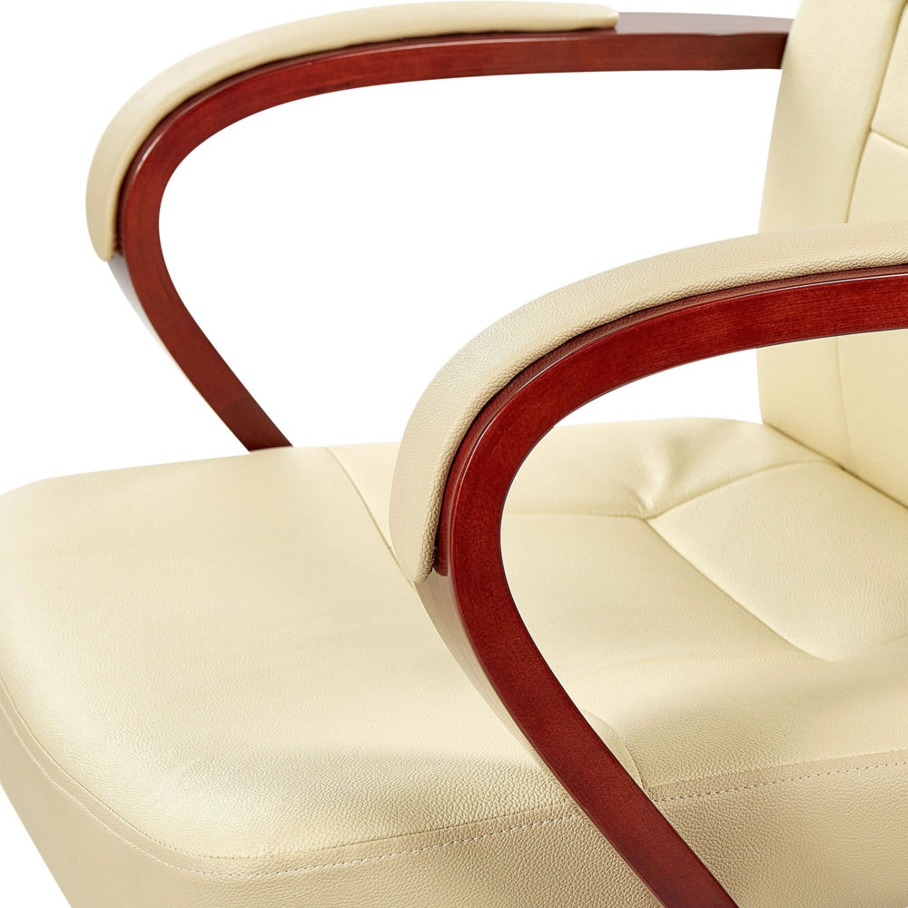 Sedia da Massaggio in Vera Pelle Beige Girevole Altezza Regolabile