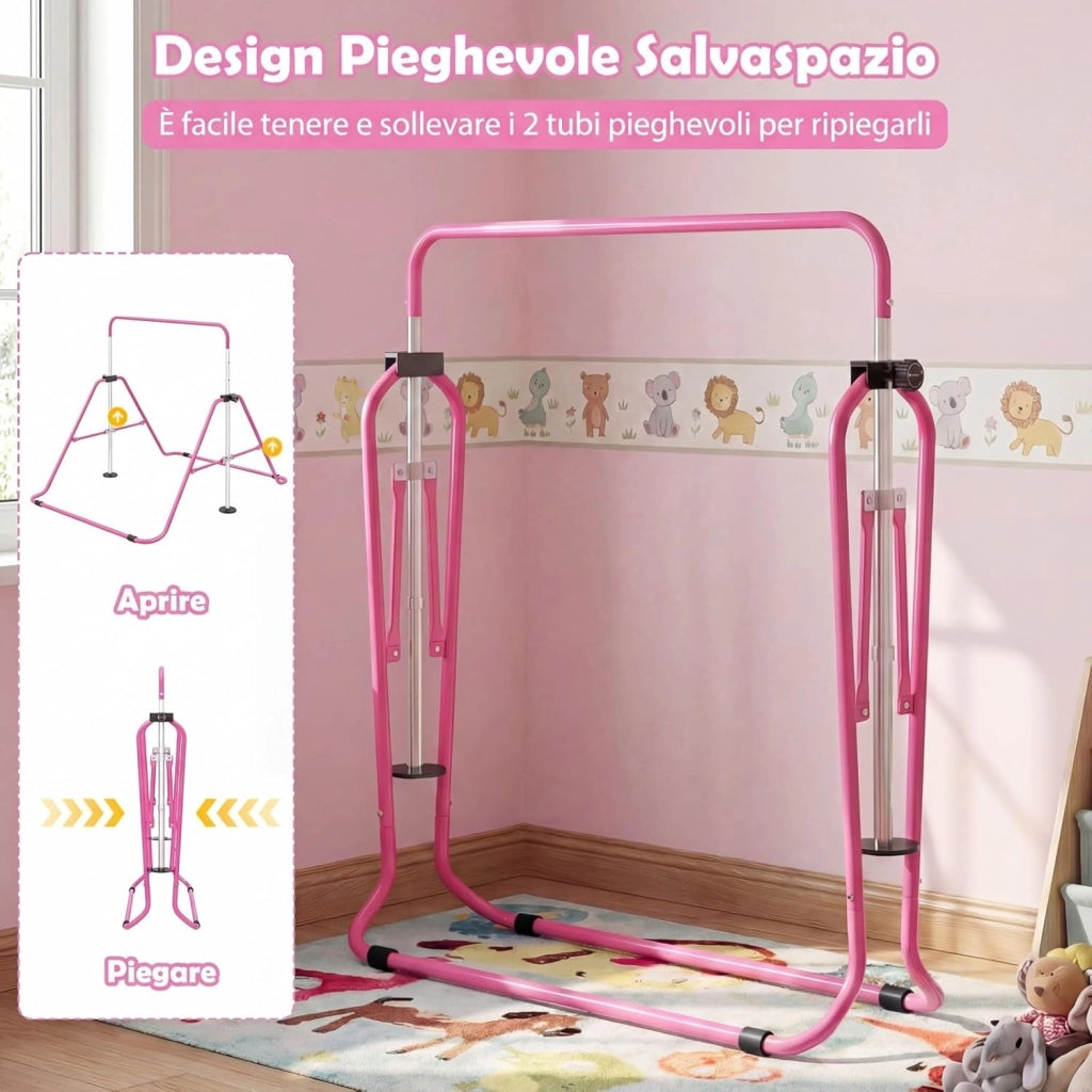 Sbarra Ginnastica Artistica per Casa Pieghevole, Barra Orizzontale Regolabile in Altezza con Base Antiscivolo, Barra Ginnastica per Bambini da 3 a 12 Anni