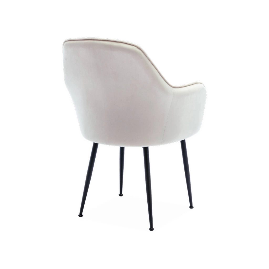 Set di 4 poltrone in velluto con gambe in metallo, bianco sporco
