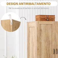 Armadio 2 Ante a Battente con 2 Cassetti 80x54x180 cm  con Asta Appendiabiti in Truciolato Color Legno