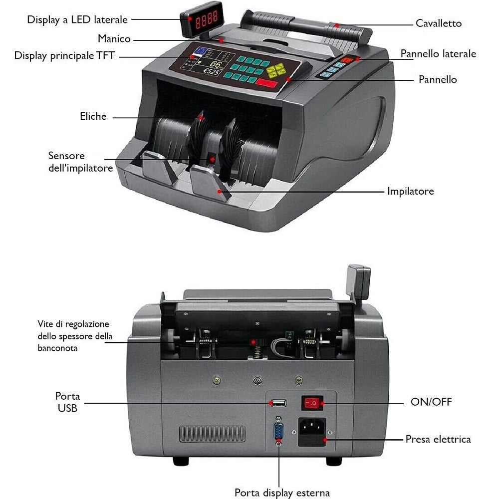Trade Shop - Macchina Conta Banconote Automatico Multi Valuta Rivelatore Di Banconote False -