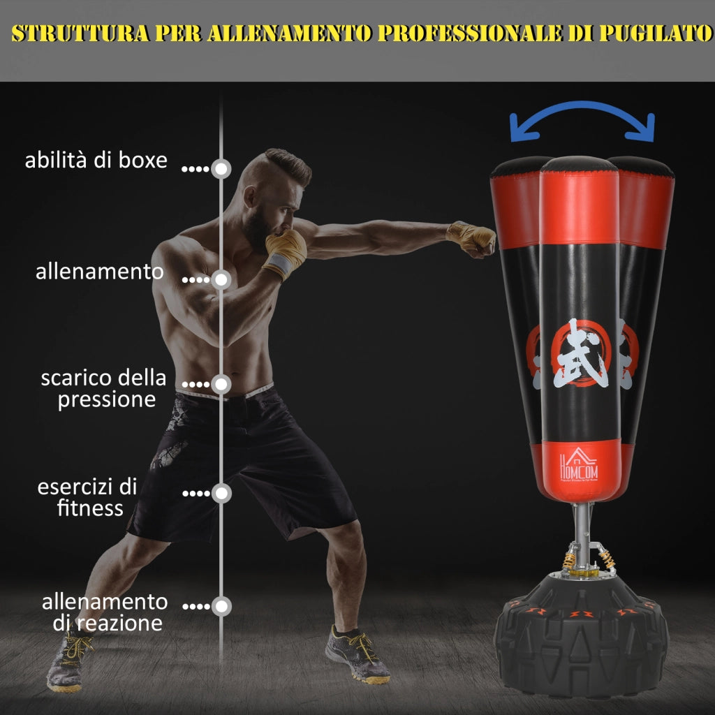 EasyComfort Sacco da Boxe da Terra Adulti, 180 cm Sacco Boxe da Terra con 10 Ventose, Sacchi da Kickboxing per Muay Thai MMA Allenamento Fitness, per Casa Palestra Home Gym, Nero e Rosso