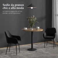 Set 2 Sedie per Sala da Pranzo Moderne con Braccioli, Seduta Imbottita e Gambe in Acciaio, 54x57x80cm, Nero